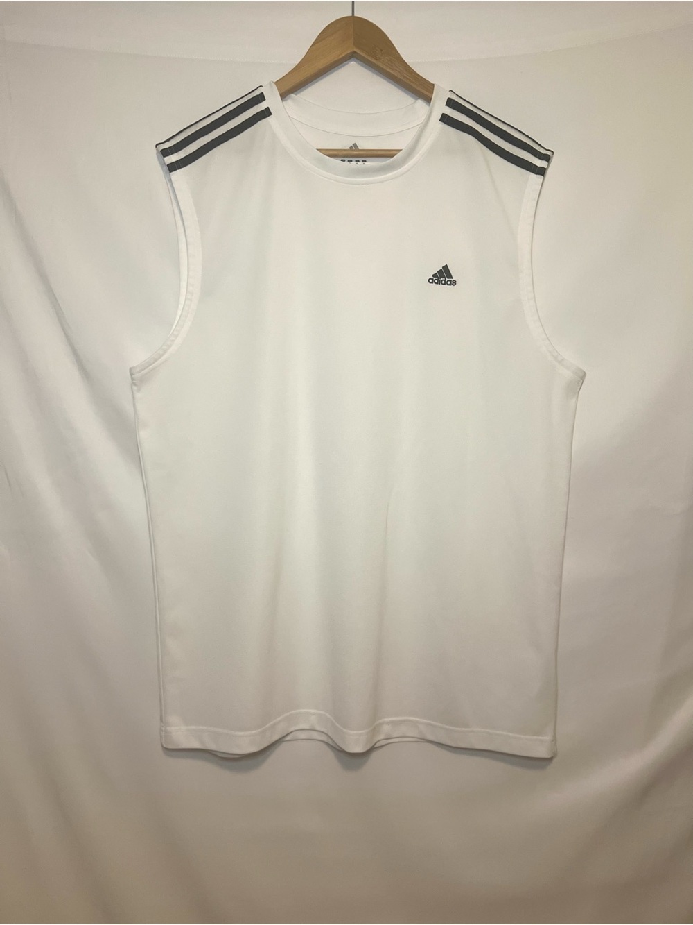 adidas Clima365 Sleeveless Shirt XL White 3-Stripe Athletic Gym Training Top